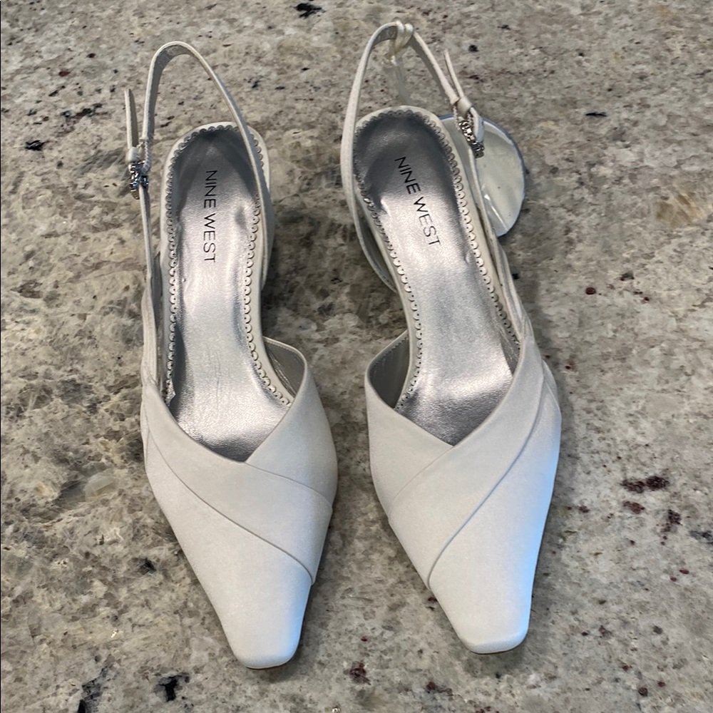 Nine West White Slingback Heels with Adjustable Strap